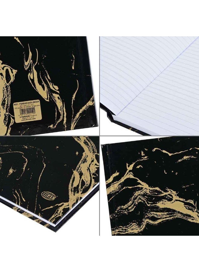 FIS® Notebook Hard Cover, A5 Size(14.8x21cm), 2 Quire, 192 Pages, 96 Sheets, Single Line Ruling, Golden/Black, Packet of 5 Pieces, Design 4-FSNBHCA5GLBKD04 - Image 3